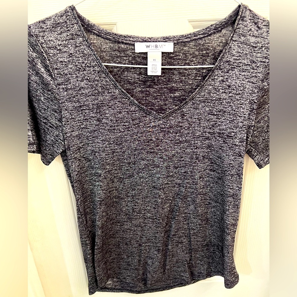WHBM Womens T-Shirt Knit V-Neck Short Sleeve Rayon Blend Heather Gray Size XS